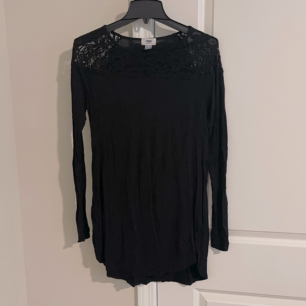 Long sleeve black top with sheer lace detail